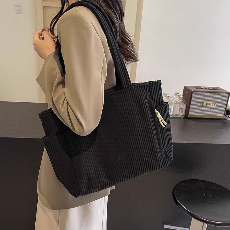 2024 Autumn New Corduroy Tote Bag for Women, Large Capacity Casual Shoulder Bag with Zipper Closure and Inner Pockets, Street Style Fashion