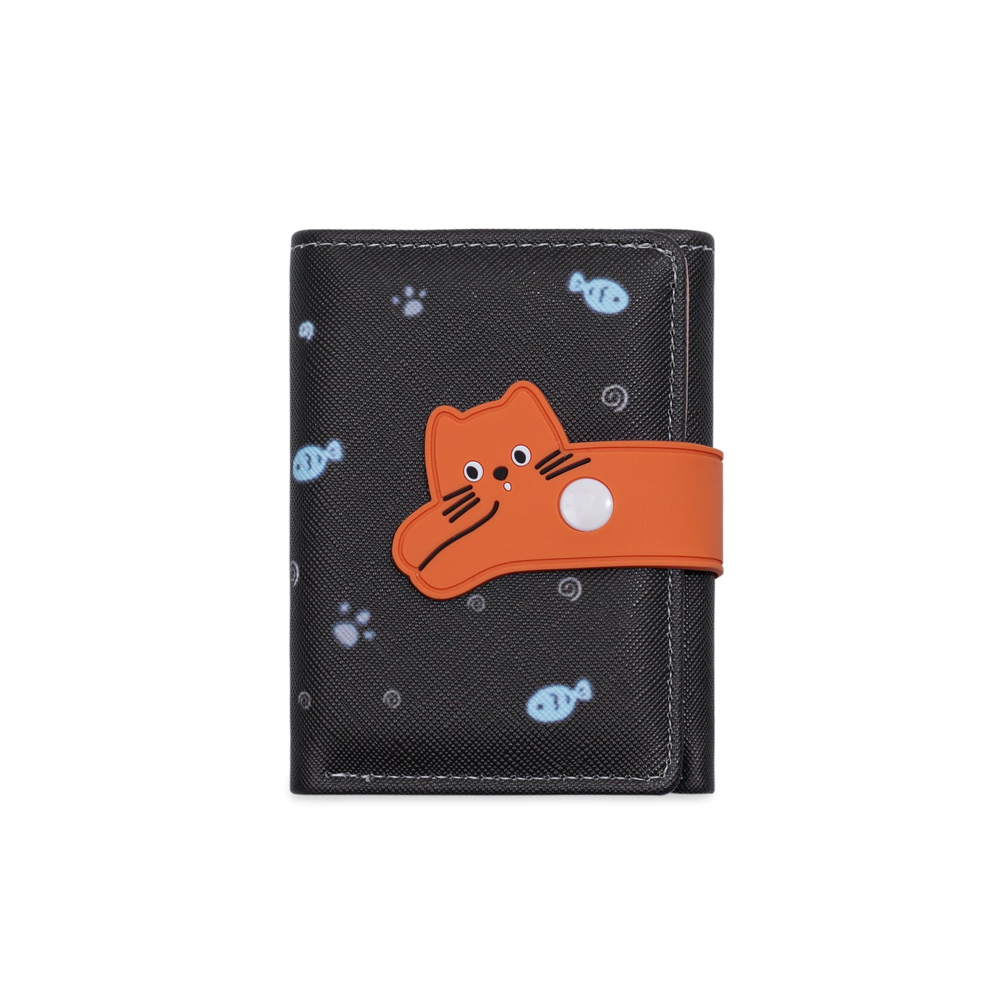 Cute Cat Women's Wallet Fish-Shaped Embellished Soft Buckle Design Everyday Joker Practical Card Holder