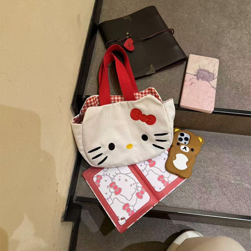 New Cute Kitty Cat Cartoon Canvas Bag Cute Girl Heart Student Book Large Capacity Shoulder Bag