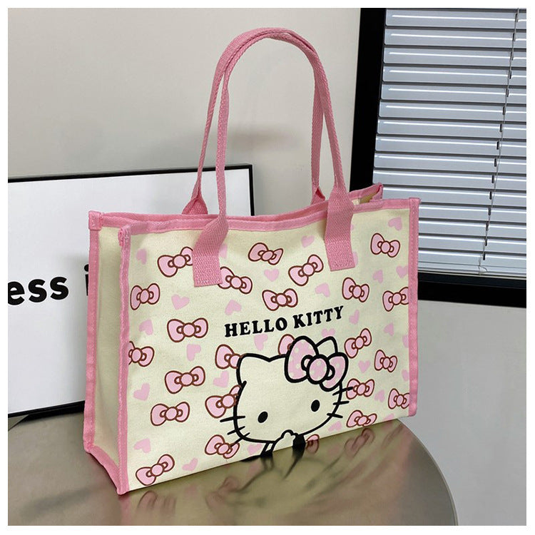 Canvas Tote Bag Female Cartoon Printing Large Capacity Student Class Commute Schoolbag Shopping Bag