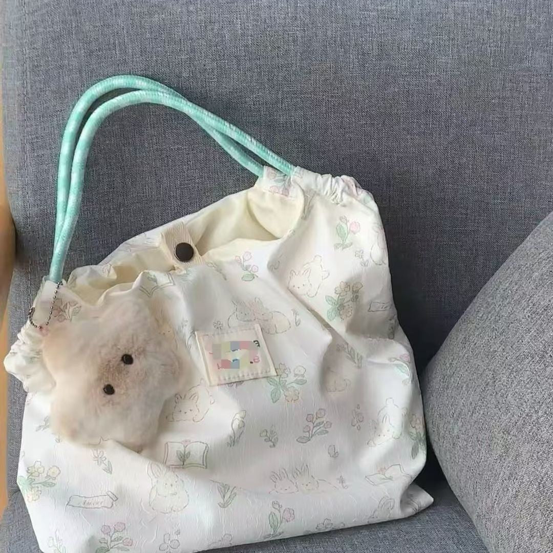 Women's Shoulder Bag New Printed Cute Rabbit Student Korean Style Canvas Large Capacity Hand Carrying Commuter Bag