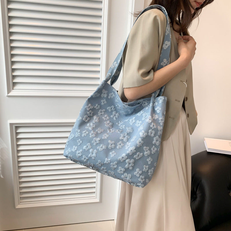 Canvas Bag Women's Summer New Simple Fairy Flower Lace Portable Literary Shoulder Bag