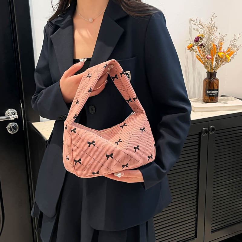 Corduroy Fashion Printed Shoulder Bag for Women 2025 New Autumn Crossbody Bag Simple Trendy Single Shoulder Bag