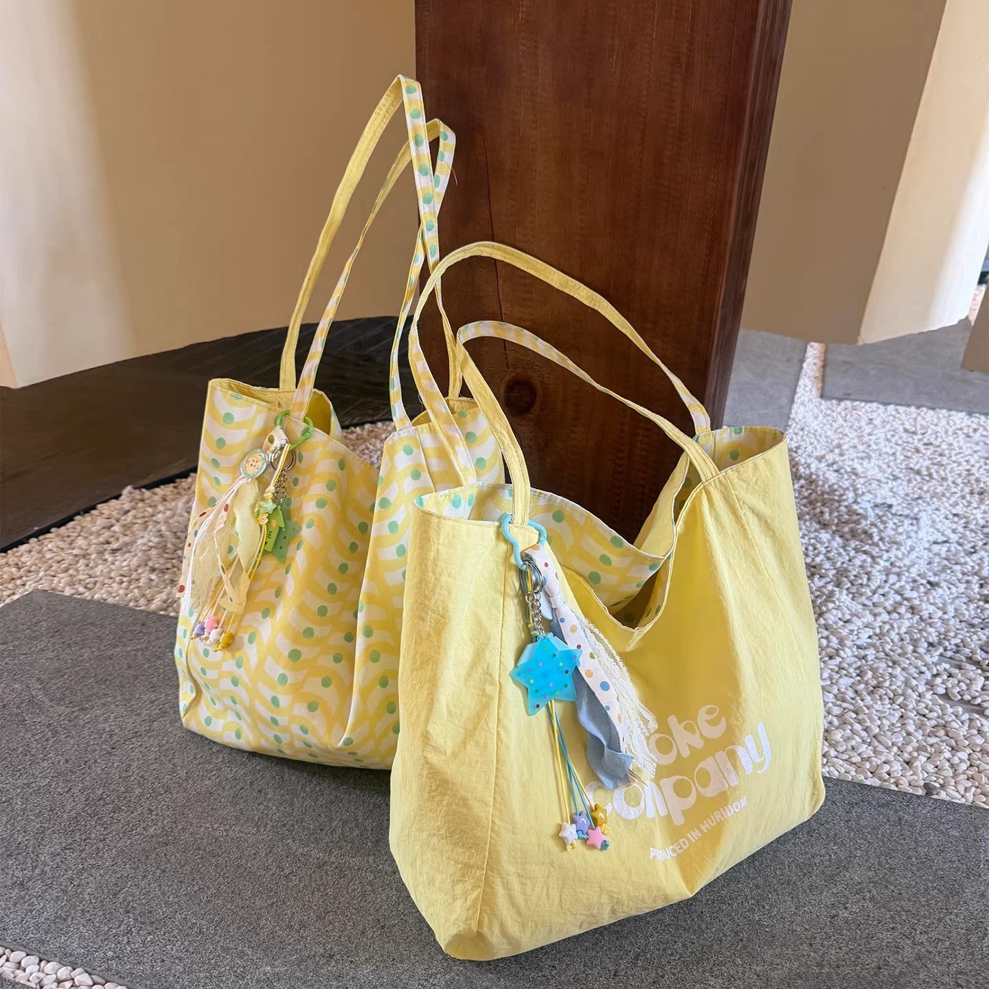 Korean Style Duplex Printing Canvas Tote Bag Female College Style Large Capacity Commuter Shoulder Bag