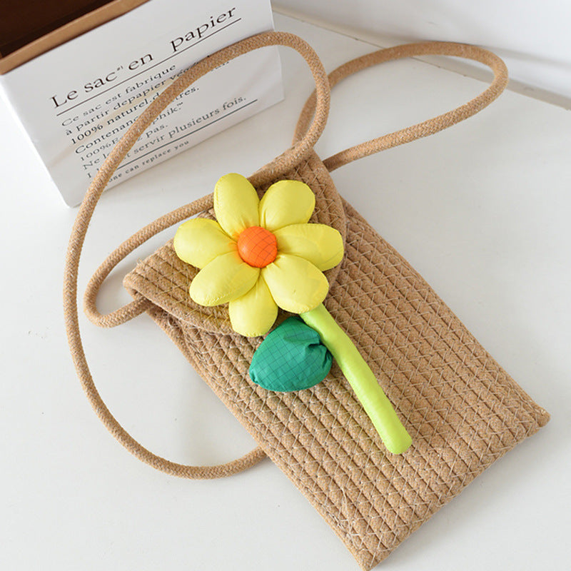 Cute Flower Embroidered Woven Crossbody Bag for Women, Summer Fashion Street Style Small Shoulder Bag with Magnetic Closure