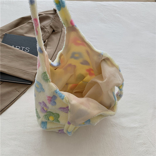 Gentle Fashion Simple Elegant Plush Shoulder Bag Women's Summer New Korean Style Tote Bag