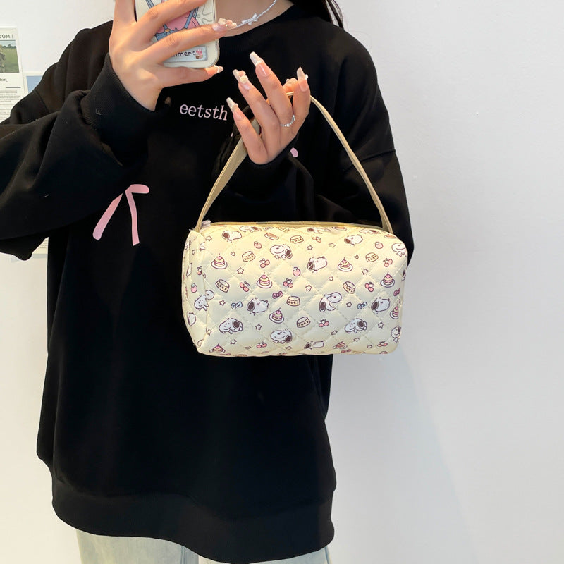 Cute Women's Portable Cosmetic Bag Cartoon Pattern Large Capacity Zipper Design Daily Portable Storage Bag