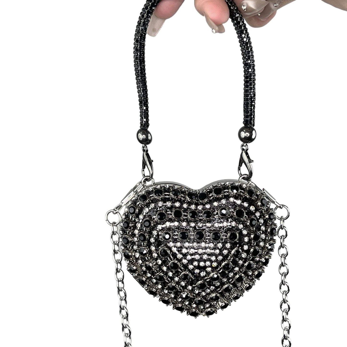 2025 New European Fashion Mini Heart-Shaped Crystal Clutch Bag with Chain Strap for Evening Party and Daily Use