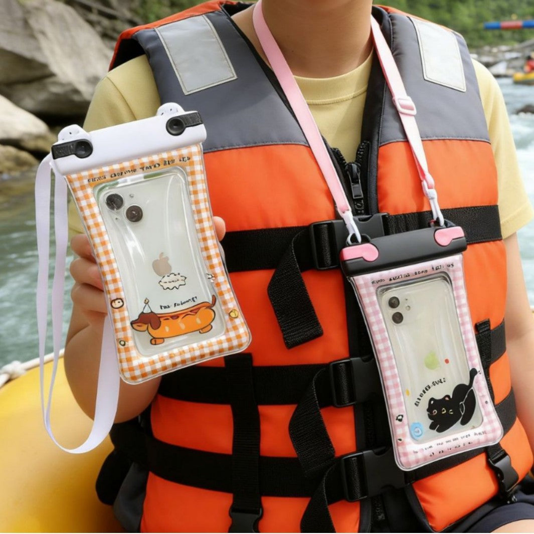 Cute Cartoon Waterproof Phone Pouch with Floating Design for Swimming, Hiking, and Outdoor Adventures