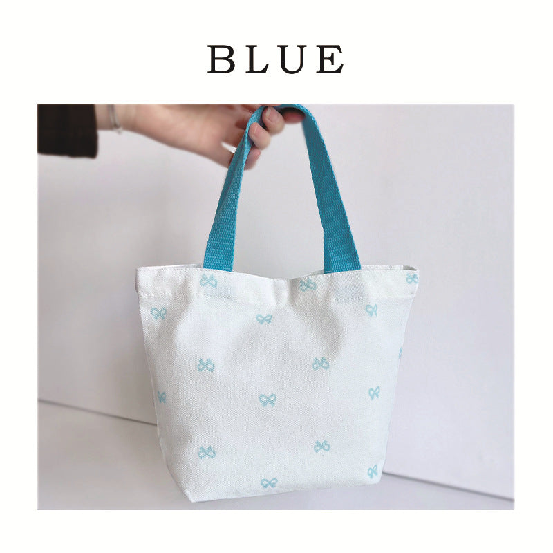 Cute Bow Print Canvas Tote Bag for Women, Fashionable Everyday Carry with Phone Pocket and Double Handles