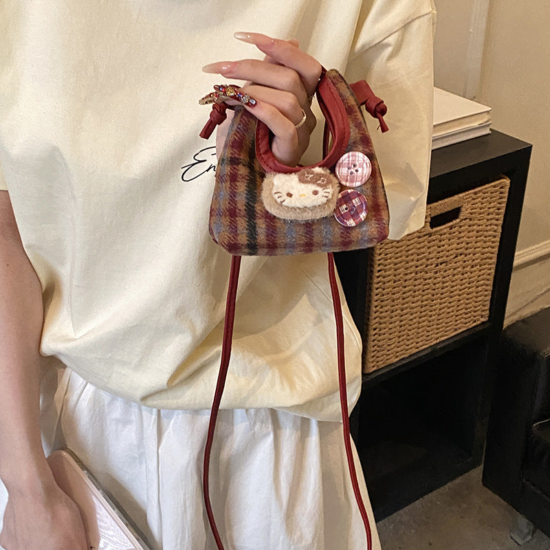 Plaid Cartoon Summer Cute Children's Bag New Handbag Girls' Shoulder Messenger Bag