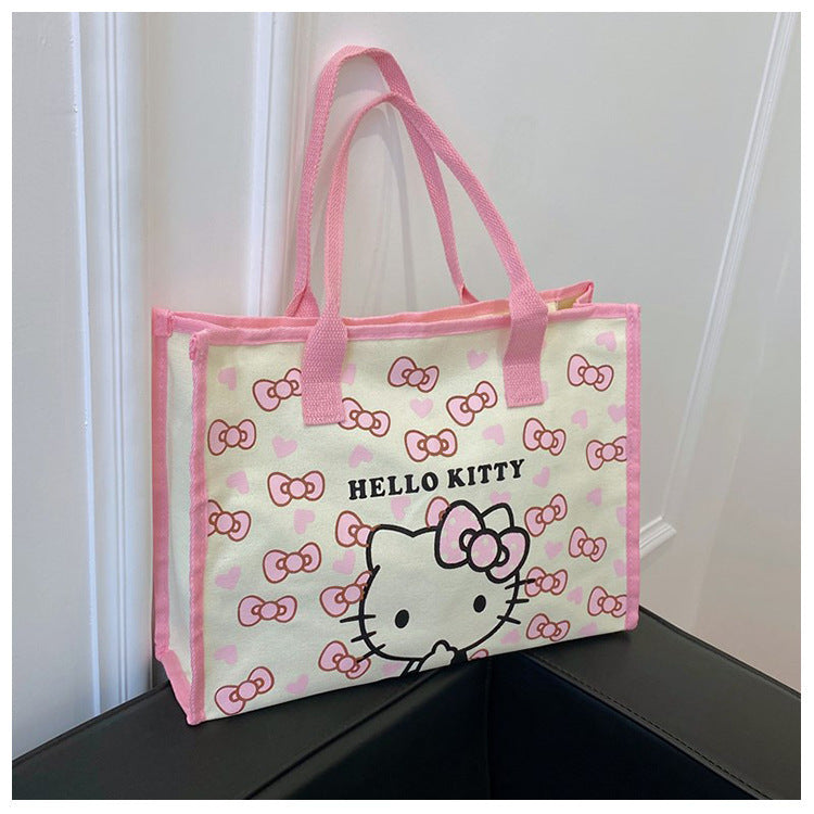 Canvas Tote Bag Female Cartoon Printing Large Capacity Student Class Commute Schoolbag Shopping Bag