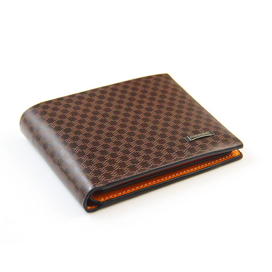 Men's Fashionable PU Wallet with Checkerboard Pattern, Slim Bifold Design, Anti-Theft Card Holder for Daily Use