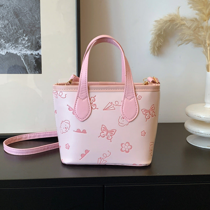 Contrast Color Small Bags Women's New All-Match Messenger Bag Embossed Portable Bucket Bag