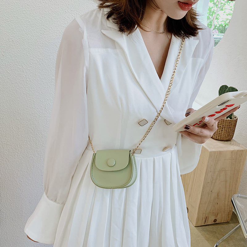 Saddle Bag Women's New Korean Style Solid Color Chain Shoulder Bag Lipstick Accessories Messenger Bag