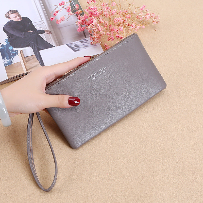 Korean Style Zipper Handbag Women's Large Capacity Everyday Fashion Wallet with Wrist Strap Litchi Pattern Design
