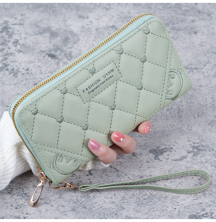 Women's Long Zipper Handbag Diamond Plaid Design with Wristband Multi-Functional Large Capacity Daily Fashion Coin Purse