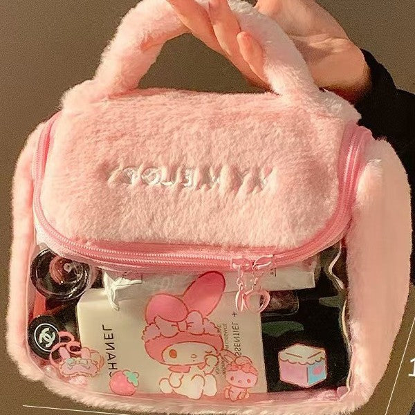 New Cartoon Plush Women's Cosmetic Bag Large Capacity Soft and Portable Daily Storage Hand Bag