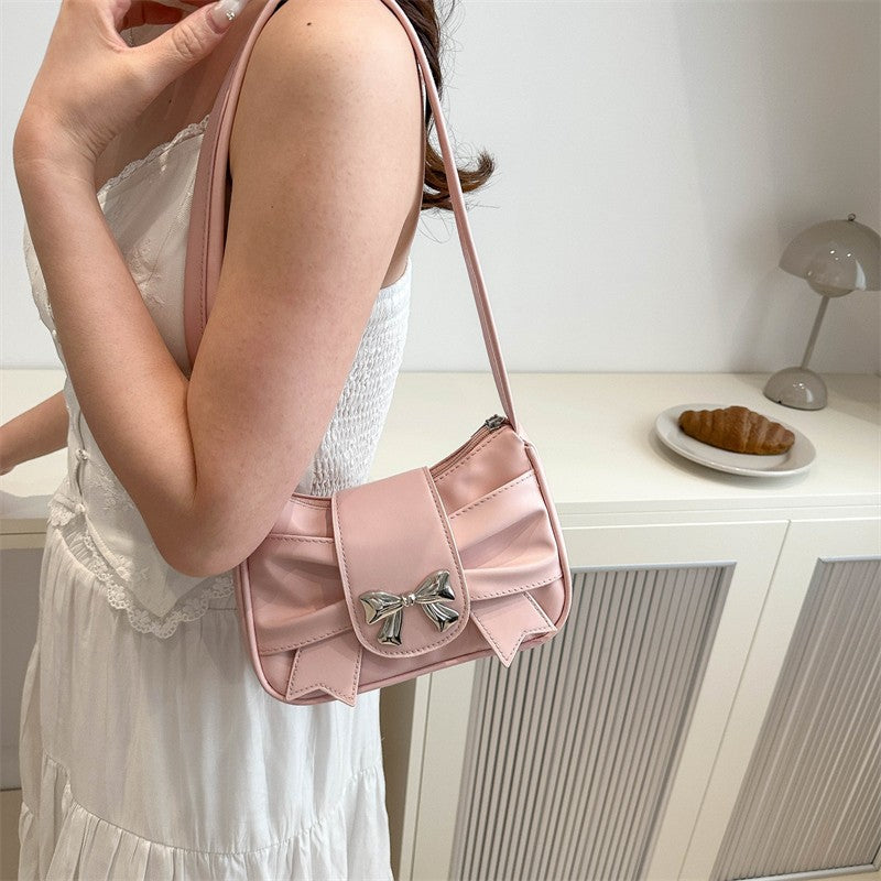 French Style Mini Crossbody Bag with Bow Detail, Trendy Casual Square Shape for Daily Wear