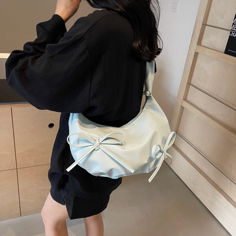 2024 New Sweet Pleated Shoulder Bag with Bow Design Soft Cloud Shape Crossbody Bag for Women