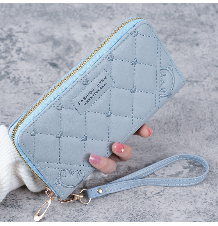 Women's Long Zipper Handbag Diamond Plaid Design with Wristband Multi-Functional Large Capacity Daily Fashion Coin Purse
