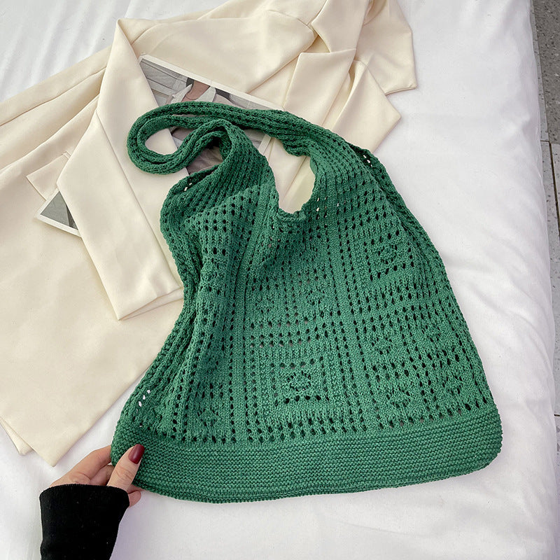 Women's Shoulder Bag Handmade Woven Hollowed Mesh Tote Bag Soft Cotton Thread Material Everyday Joker