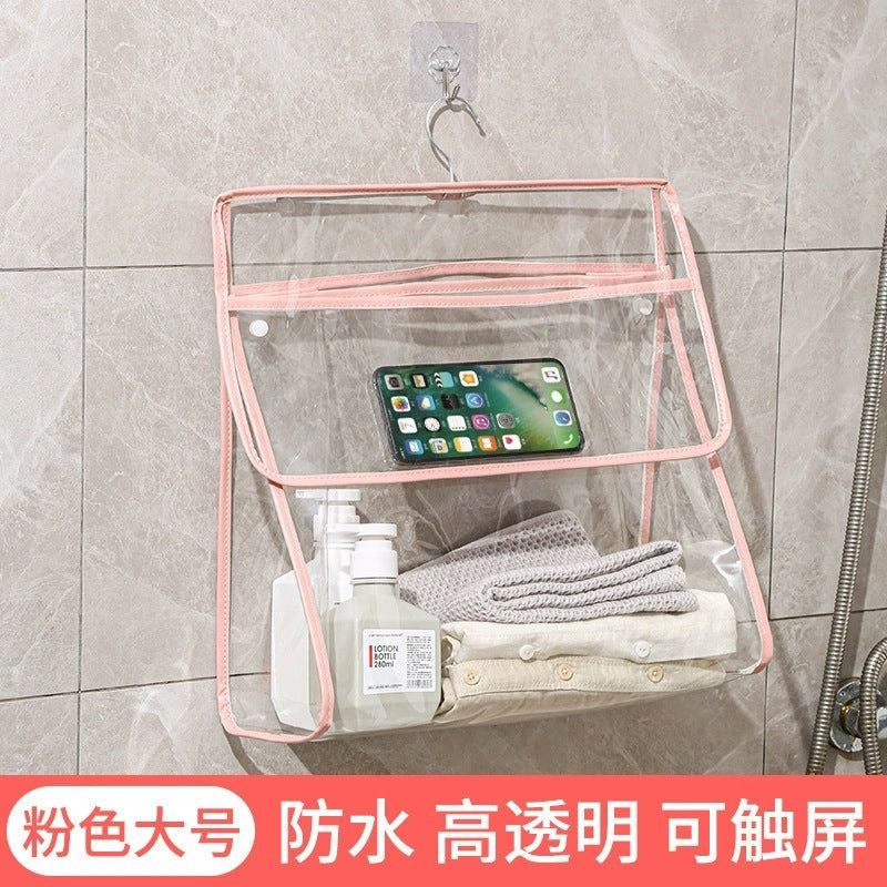 Waterproof Transparent Shower Hanging Bag with Touchscreen Phone Pocket for Bathroom Storage