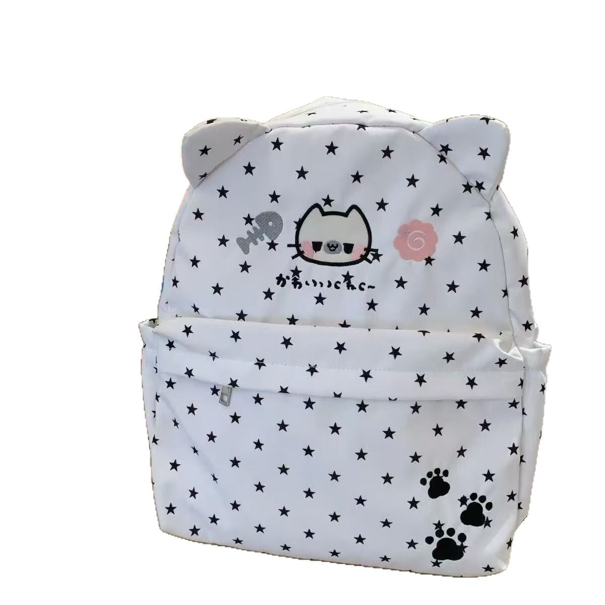 Cute Cat Ears Backpack with Star Print and Paw Design, Waterproof Oxford Fabric, Perfect for School and Daily Use