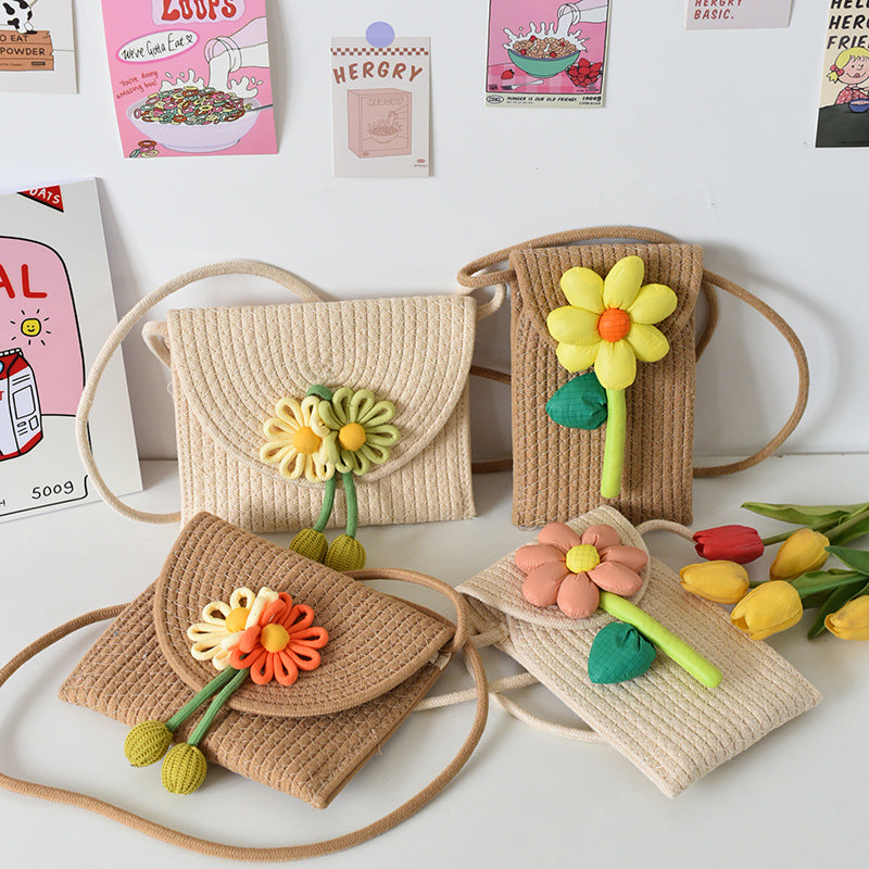 Cute Flower Embroidered Woven Crossbody Bag for Women, Summer Fashion Street Style Small Shoulder Bag with Magnetic Closure