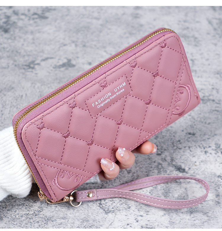 Women's Long Zipper Handbag Diamond Plaid Design with Wristband Multi-Functional Large Capacity Daily Fashion Coin Purse