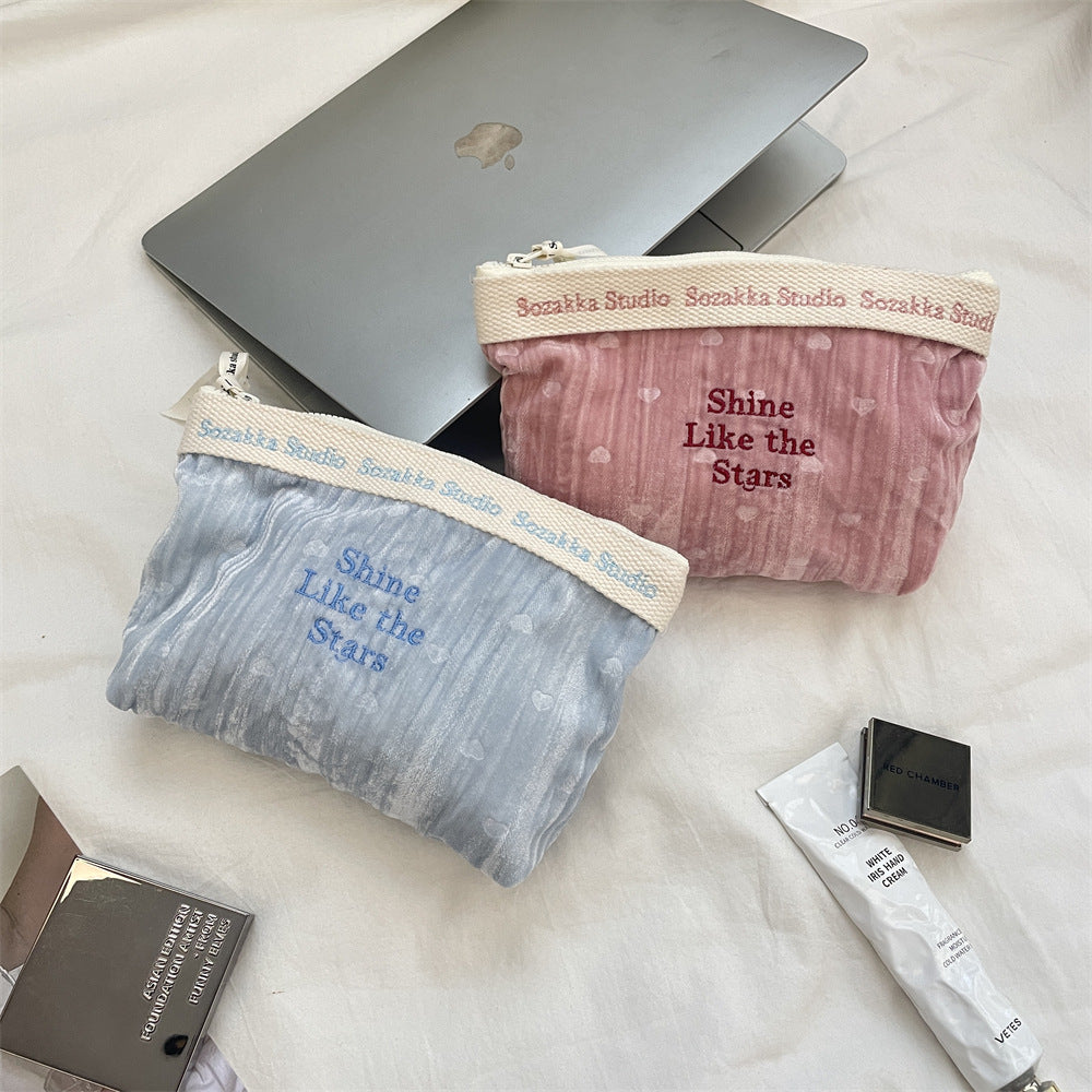 Ladies Cosmetic Bag Velvet Embroidery Cosmetic Bag Starlight Shining Design Good-looking Buggy Bag