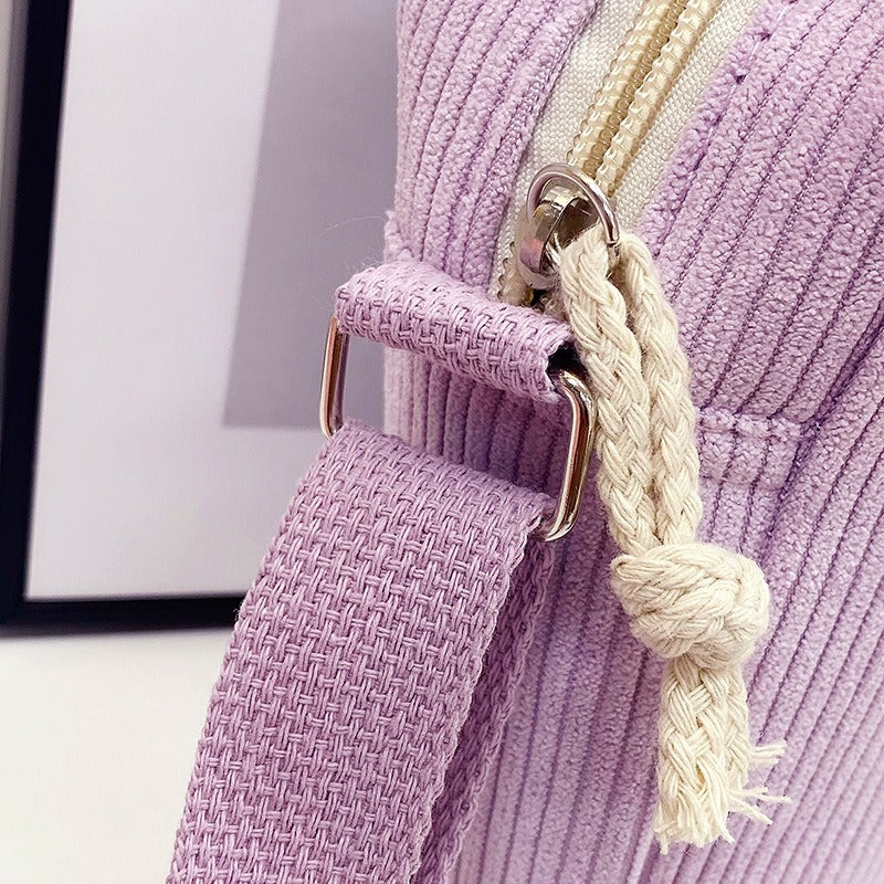 2026 New Korean Style Corduroy Mini Square Shoulder Bag with Braided Tassel and Zipper Closure for Daily Fashion