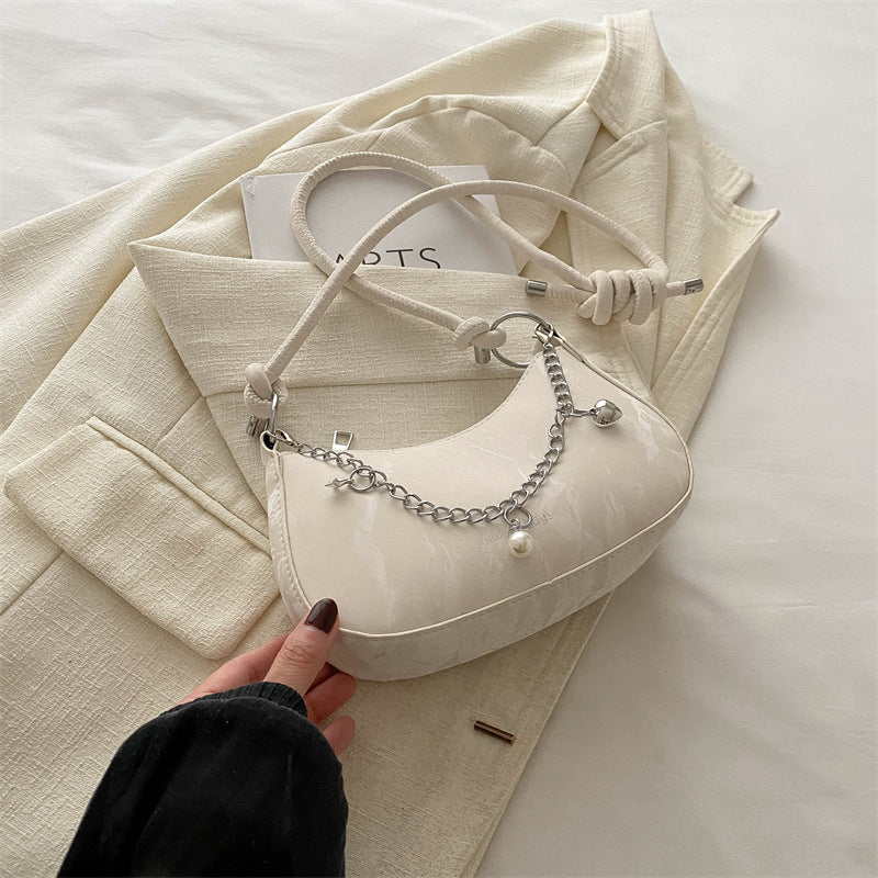 Chic Mini Shoulder Bag with Chain Detail for Women, Trendy Casual Crossbody Bag 2026 Spring Fashion
