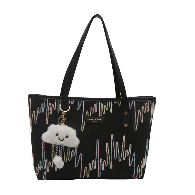 Leisure Commute Large Capacity Bag Women's New Fashion Shoulder Striped Embroidered Tote Bag