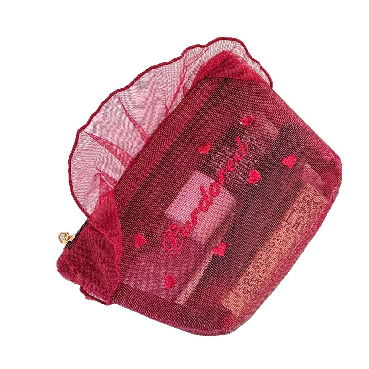 Ruffled Mesh Bag Good-looking Girl's Heart Student Portable Breathable Lipstick Sample Storage Bag