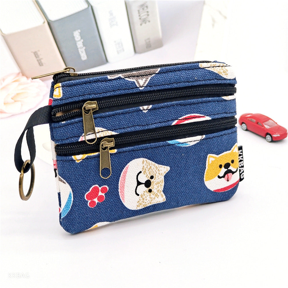 New Cartoon Three-Layer Sundries Storage Bag Summer Carry around Makeup Pouch Girls Coin Purse Key Card