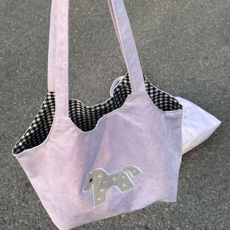 Cute Cartoon Horse Tote Bag for Women, Casual Shoulder Bag with Large Capacity and Inner Pockets, Perfect for Daily Use and School