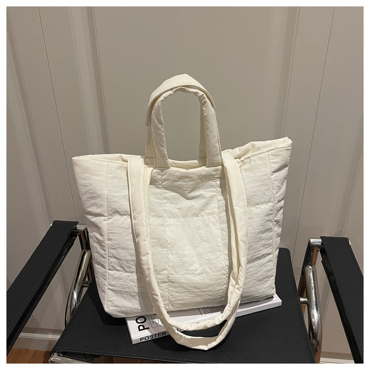 Simple Fashion Cotton-Padded Jacket Western Style Large Capacity Embroidery Thread New Korean Style Shoulder Underarm Portable Tote Bag