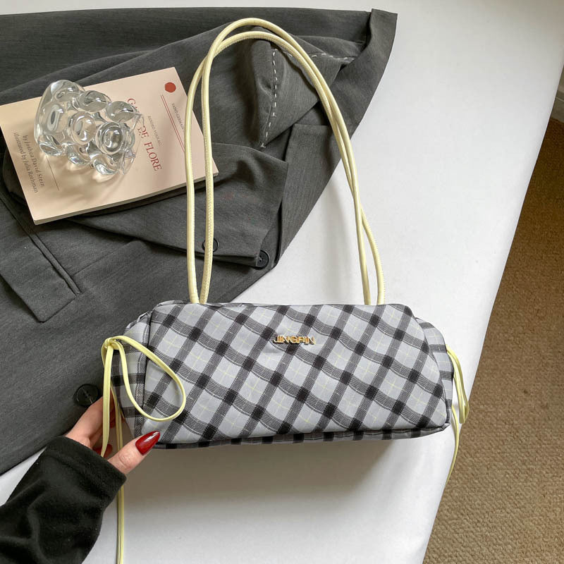 Good-looking Plaid Shoulder Bag Women's New Simple Casual Underarm Bag Zipper Closure with Mobile Phone Bag Practical Versatile Handbag