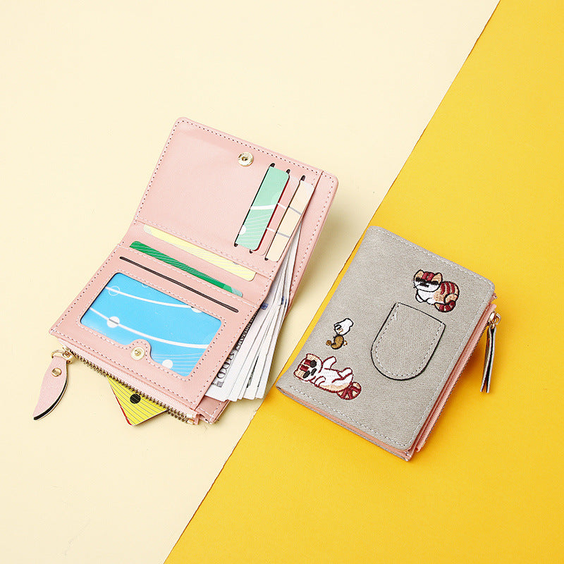 Cute Cartoon Kitten Wallet for Women Ultra-Thin Zipper Card Bag Strap Pocket Design Daily Fashion Matching Essential