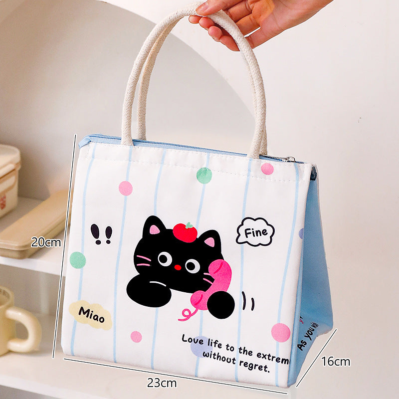 Cute Cat Design Insulated Lunch Bag with Large Capacity for Office and School Use
