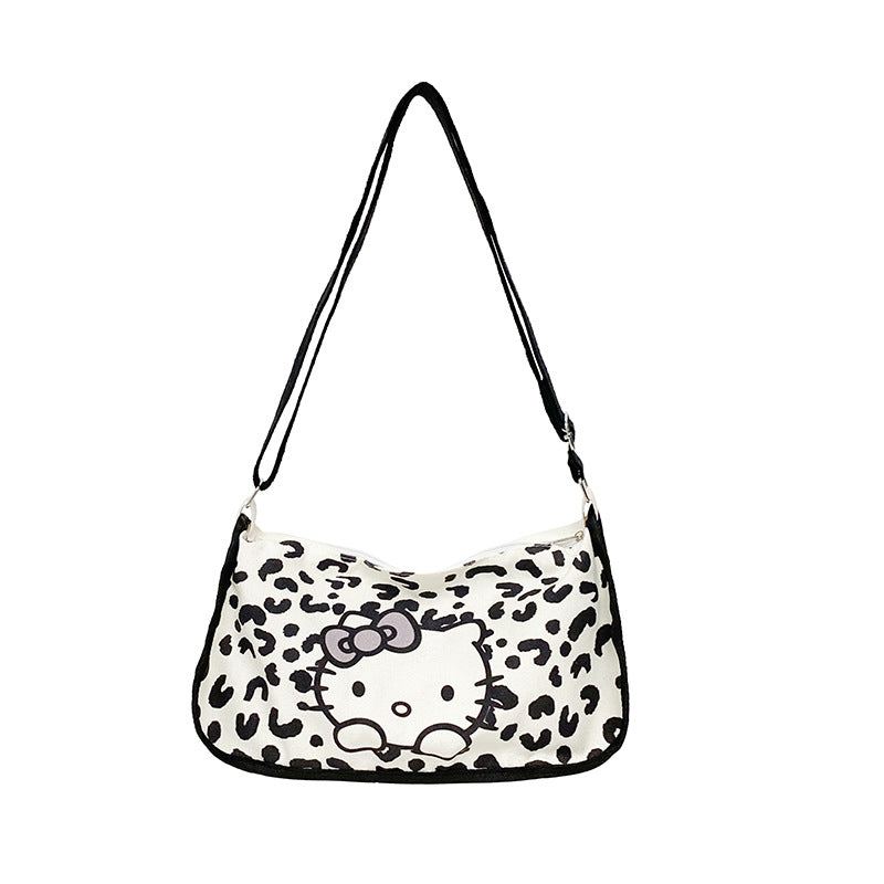 Dumpling Bag Women's Cute Cartoon Black and White Cat Printing Large Capacity Leisure Shoulder Bag