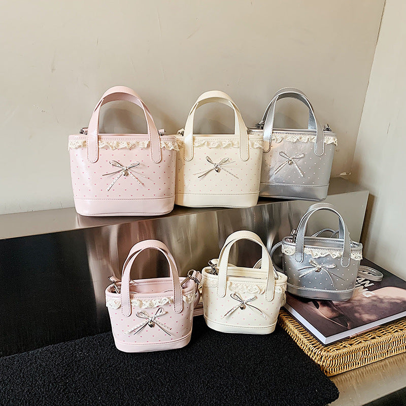 Cute Lace Bow Women's Handbag New Polka Dot Design Mini Crossbody Fresh Sweet Style