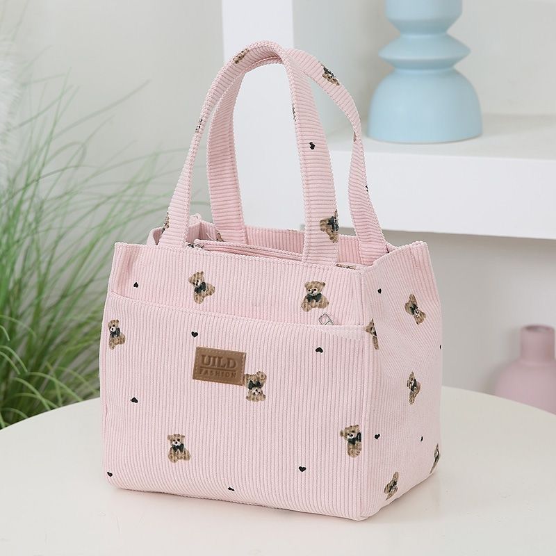 Women's Handbag Corduroy Bear Printed Handbag Daily Commute Leisure Lunch Bag