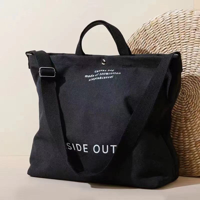 Retro Canvas Tote Bag with Adjustable Strap and Letter Print for Casual Travel and Daily Use