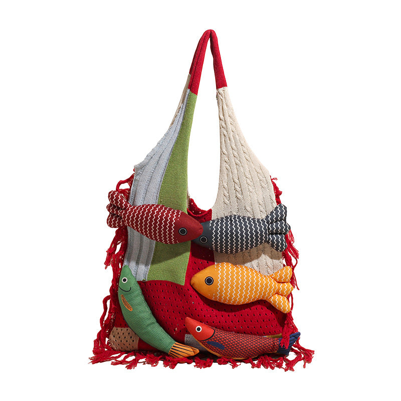 A Plenty Of Fish Handmade Trendy Bag New Women's Fashion Commuter Woven Shoulder Bag