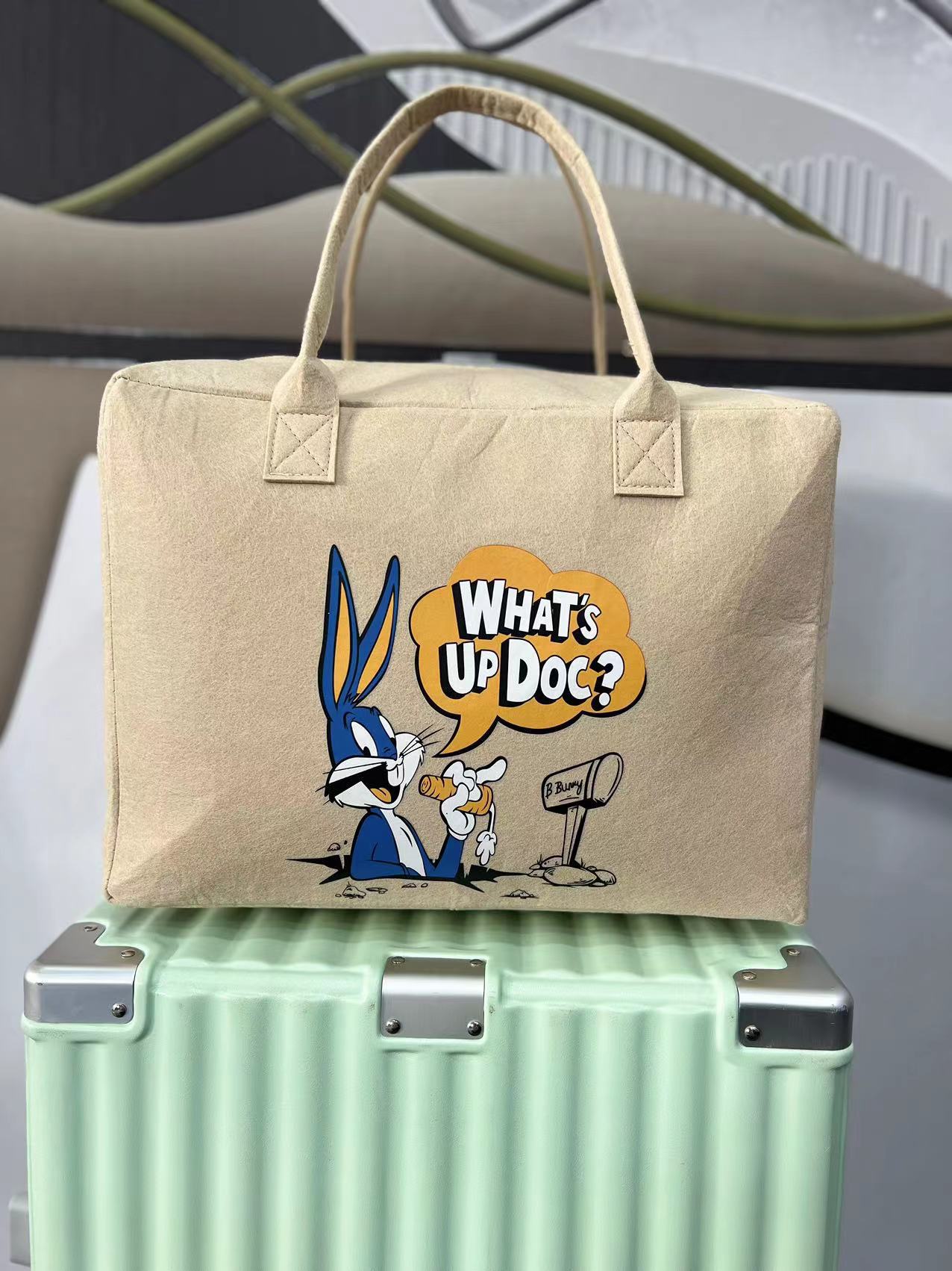 Cute Cartoon Felt Travel Bag with Handle - Perfect for Luggage Storage and Daily Use