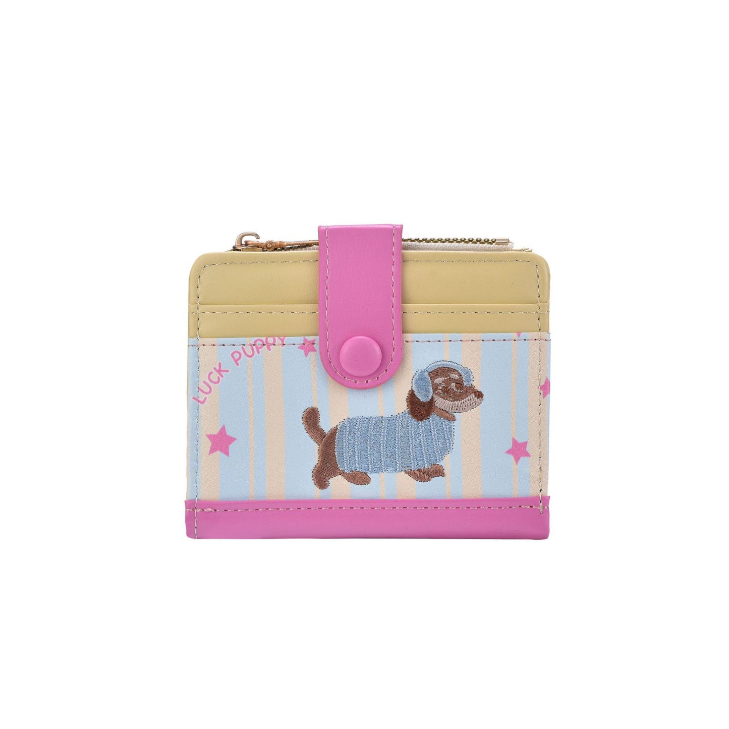 Cute Cartoon Dog Embroidered Card Holder with Multiple Slots, Lightweight and Portable Wallet for Women