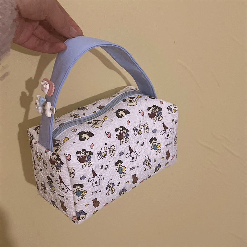 Cute Cartoon Print Handheld Cosmetic Bag with Large Capacity for Daily Use and Travel