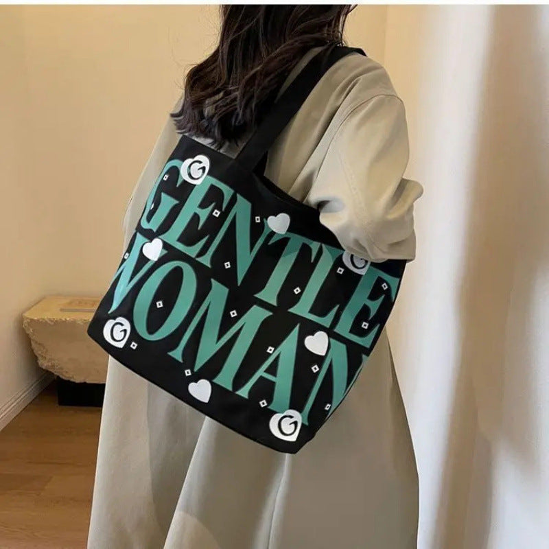 Gentle Woman Print Tote Bag for Women - Stylish Canvas Shoulder Bag with Large Capacity and Fashionable Design